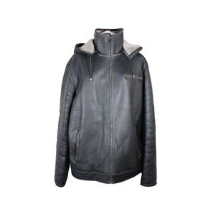 Zavelio men's genuine sheepskin shearling lined hooded full zip winter jacket XL